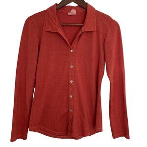 Rambler's Way Button Down Shirt Medium M Orange 100% Wool Blouse Top Long Sleeve